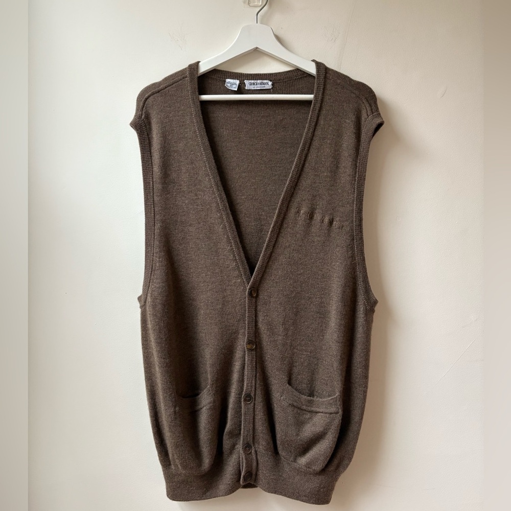 Armani Collezioni Brown Knit Button-Front Vest